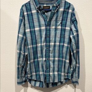 Men's Blue Plaid Button-Up Shirt